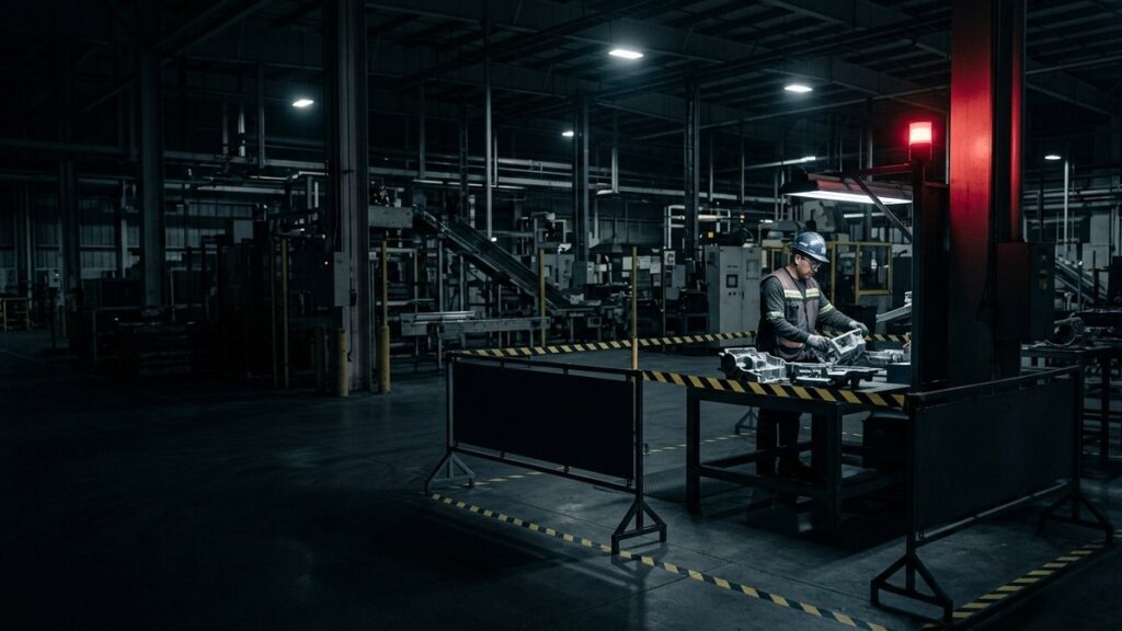 Área de contención GP12 delimitada en planta automotriz