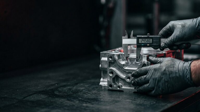 Inspección dimensional de componente automotriz con calibrador digital