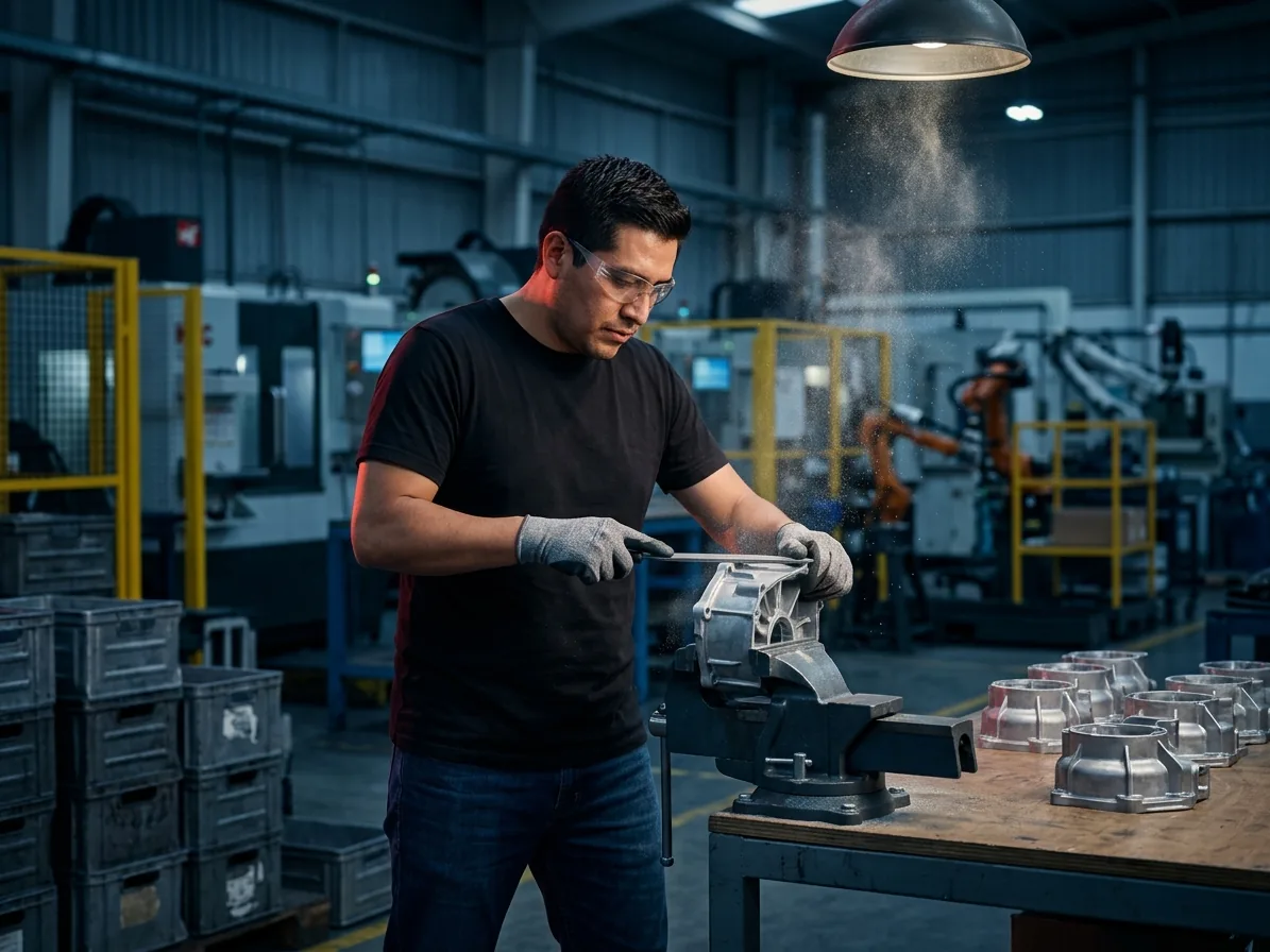 Técnico de Grupo RIDYS realizando retrabajo de componentes automotrices en estación de trabajo